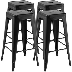 30 Inch Bar Stools Set of 4 with Square Seat and Handling Hole-Black - Color: Black D681-JV10797BK-4