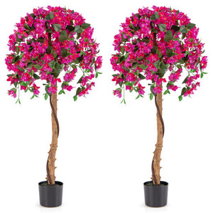 Set of 2 4.5 Feet Artificial Azalea Tree with Cement Pot-Red - Color: Red D681-HZ10218RE-2