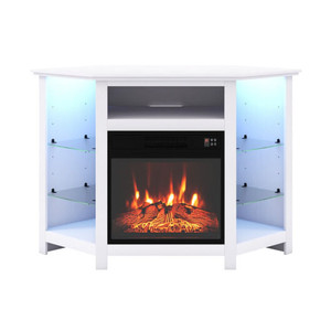 Fireplace Corner TV Stand with LED Lights and Smart APP Control for 50 Inches TV-White - Color: Whi D681-FP10534US-WH