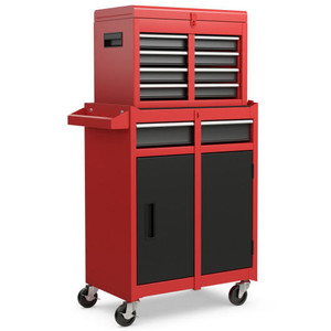 2-in-1 Tool Chest and Cabinet with 5 Sliding Drawers-Black & Red - Color: Black & Red D681-TL35688GA