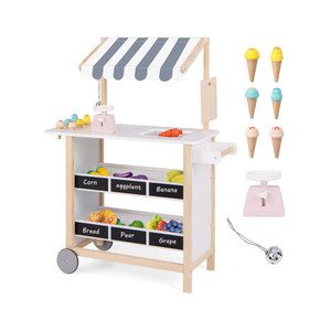 Kids Wooden Ice Cream Cart with Chalkboard and Storage for over 3 Years Old-White - Color: White D681-TP10051WH