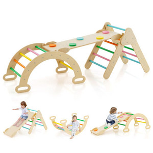5-in-1 Wooden Kids Climber Toys with Triangle Arch Ramp-Multicolor - Color: Multicolor D681-TS10071CL