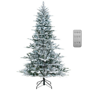 7 Feet Snow Flocked Artificial Christmas Tree with Cool White LED Lights - Color: Green - Size: 7 ft D681-CM24964US-M