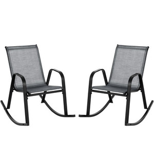 Set of 2 Metal Patio Rocking Chair with Breathable Seat Fabric-Gray - Color: Gray D681-NP11080GR-2