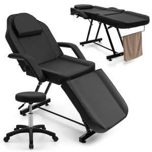73 Inch Facial Chair Set with Removable Headrest Detachable Armrests and Towel Rack-Black - Color:  D681-HB88580BK