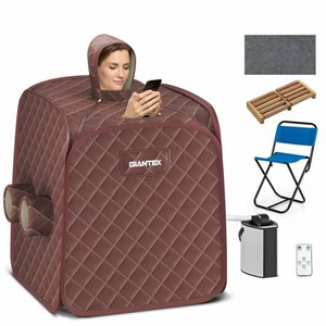 800W 2 Person Portable Steam Sauna Tent SPA with Hat Side Holes 3L Steamer-Coffee - Color: Brown D681-BA7733US-CF