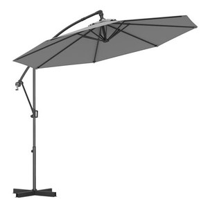 10 Feet Offset Hanging Umbrella with Base and Infinite Tilt-Gray - Color: Gray D681-NP12245HS