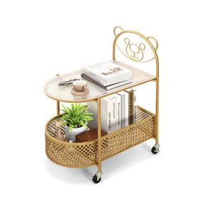 2-Tier Mobile Glass Coffee Table with Bear Pattern-Golden - Color: Golden D681-JV11722GD