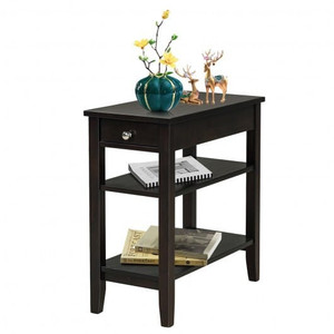 Side End Table with Drawer and 2-Tier Open Storage Shelves for Space Saving-Brown - Color: Brown D681-JV10197ES