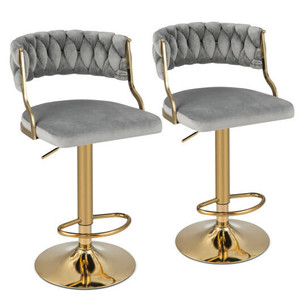 Swivel Barstool with Woven Back Set of 2 for Kitchen Island Cafe-Gray - Color: Gray D681-JV11199GR-2