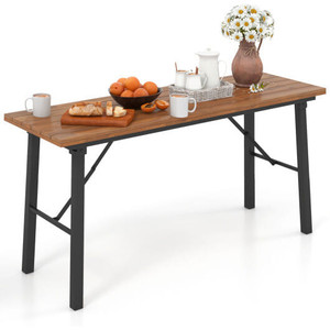 Folding Picnic Table Acacia Wood Dining Table with Metal Frame for Indoor Outdoor Activities D681-HV10581
