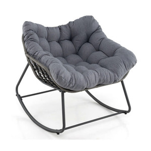 Outdoor Rocking Chair Oversized Patio PE Wicker Egg Chair with Cushion-Gray - Color: Gray D681-NP11980GR