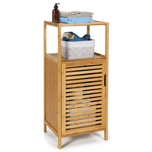 Bamboo Bathroom Storage Floor Cabinet with Door and Shelf Corner Cabinet - Color: Natural D681-JZ10014NA