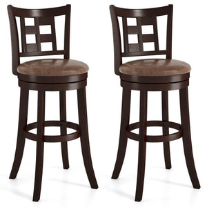 Set of 2 Bar Stools Swivel Bar Chairs with Footrest and Lattice Backrest-30 inches - Size: 30 inches D681-JV12731CF-29