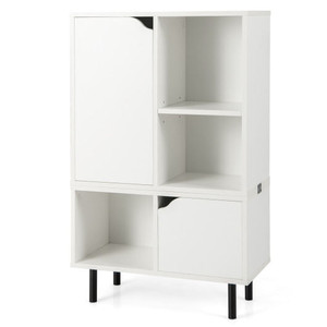 Stackable Bookcase with Adjustable Shelf and Cubes-White - Color: White D681-JZ10160WH