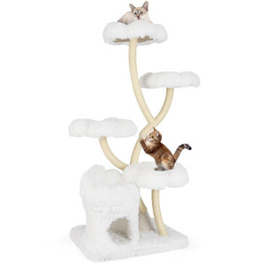 Freestanding Cat Tower with four Flower-shaped Platforms and Sisal Scratching Posts-White - Color:  D681-PV10226BE