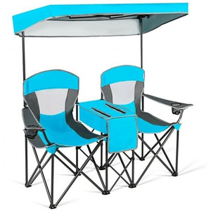Portable Folding Camping Canopy Chairs with Cup Holder-Blue - Color: Blue D681-OP70569BL