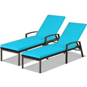 2 Pieces Patio Rattan Adjustable Back Lounge Chair with Armrest and Removable Cushions-Turquoise -  D681-OP70262TU