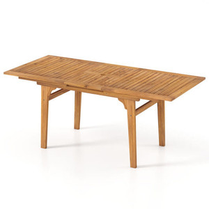 55 Inch Patio Dining Table Expandable for 6-8 People with Umbrella Hole - Color: Natural D681-HW73661