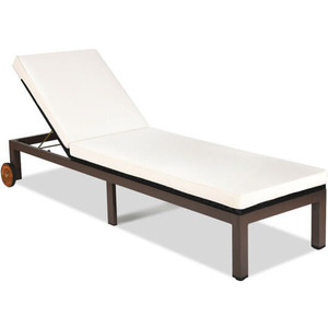 Back Adjustable Cushioned Patio Rattan Lounge Chair - Color: Beige D681-HW68669WH