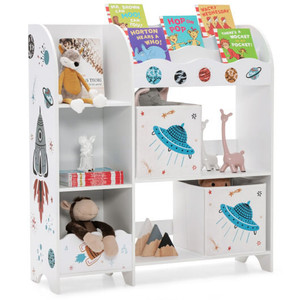 Kids Toy and Book Organizer Children with Storage Bins - Color: White D681-JZ10079