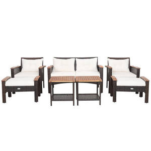 7 Pieces Patio Rattan Cushioned Conversation Furniture Set - Color: Beige D681-HW69539+