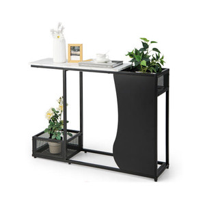 43.5 Inch Console Table with Plant Position and Faux Marble Top-Black - Color: Black & White D681-JV10992BK