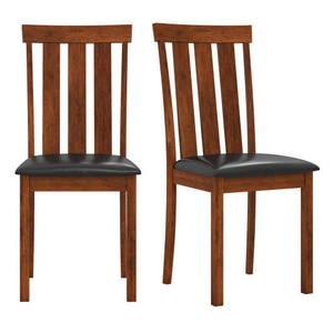 Set of 2 Dining Room Chairs with Rubber Wood Frame PU Leather Seat-Walnut - Color: Walnut D681-KC58144WN