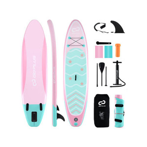 11 Feet Inflatable Stand up Paddle Board with 3 Fins and Adjustable Paddle-L - Color: Pink - Size: L D681-SP38214-L