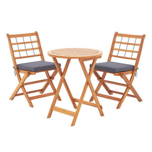 3 Pieces Acacia Wood Patio Bistro Set with Cushions-Gray - Color: Gray D681-HW72586GR