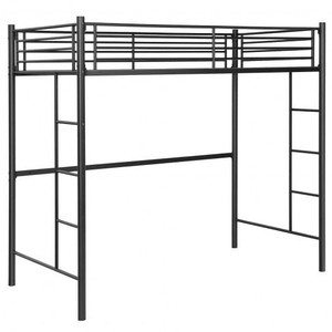 Twin Loft Bed Frame with 2 Ladders Full-length Guardrail -Black - Color: Black - Size: Twin Size D681-HU10108DK