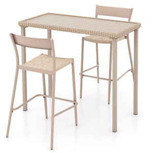 3 Pieces Patio Bar Table Set with Height Table and 2 Armless Chairs - Color: Brown D681-NP11965BN-2+NP11966BN
