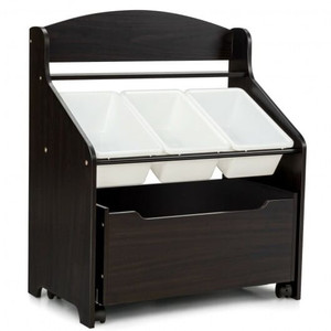 Kids Wooden Toy Storage Unit Organizer with Rolling Toy Box and Plastic Bins-Espresso - Color: Dark D681-HW66456CF