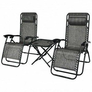 3 Pieces Folding Portable Zero Gravity Reclining Lounge Chairs Table Set-Gray - Color: Gray D681-OP3475GR