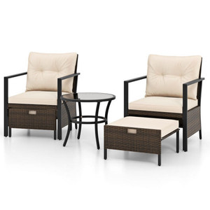 4 Piece Outdoor Furniture Set with Glass Topped Coffee Table-White - Color: White D681-HW72360WH