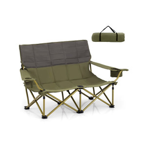Oversized Camping Chair Folding Loveseat Camping Couch with Cup Holders & Thick Padding-Green - Col D681-NP11631GN