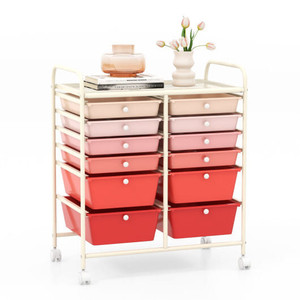 12-Drawer Rolling Storage Cart with Removable Drawers and Lockable Wheels-Pink - Color: Pink D681-HW56500PI