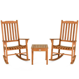 3 Pieces Eucalyptus Rocking Chair Set with Coffee Table  - Color: Natural D681-HW63702