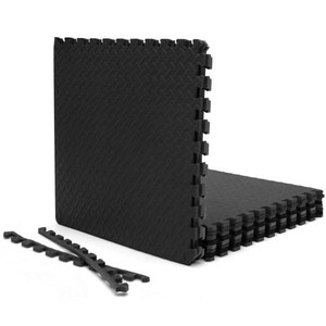 12 Pieces Puzzle Interlocking Flooring Mat with Anti-slip and Waterproof Surface-Black - Color: Bla D681-HZ10137DK
