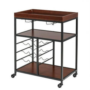 3 Tiers Storage Bar Serving Cart with Wine Rack - Color: Brown D681-HW66307