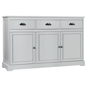 3 Drawers Sideboard Buffet Storage with Adjustable Shelves-Gray - Color: Gray D681-HW66311GR+