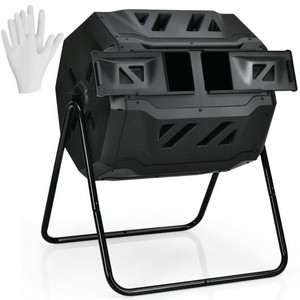 43 Gallon Composting Tumbler Compost Bin with Dual Rotating Chamber - Color: Black D681-GT3716BK