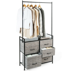 5 Fabric Drawers Dresser with Metal Frame and Wooden Top - Color: Gray D681-HW63122