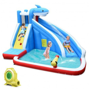 4-in-1 Inflatable Water Slide Park with Long Slide and 735W Blower B593-OP70951
