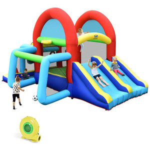 Inflatable Jumping Castle Bounce House with Dual Slides and 480W Blower - Color: Blue D681-NP10370US
