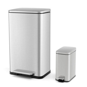 10.5 Gal and 1.6 Gal Step Trash Can Combo Set with Detachable Inner Buckets-Silver B593-GY10016
