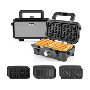 3-in-1 1082W Sandwich Maker with Removable Non-Stick Plates-Black B593-ES10371US