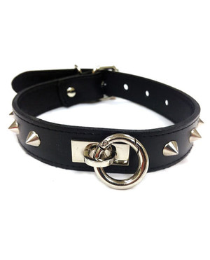 Rouge Leather O Ring Studded Collar - Black X615-RGROS1090
