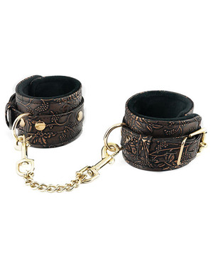 Spartacus Faux Fur Lining Wrist Restraints - Brown Floral Print X615-SPU-422BR
