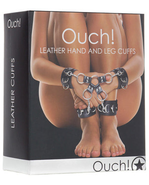 Shots Ouch Leather Hand & Leg Cuffs - Black X615-SHTOU050BLK